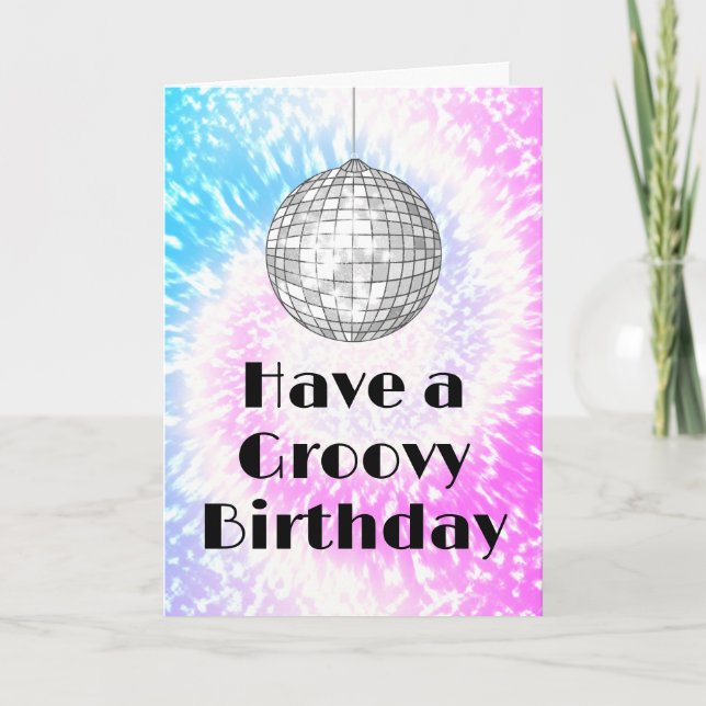 Groovy Birthday Disco Boll Tie Dye Hälsning Kort (Framsida)