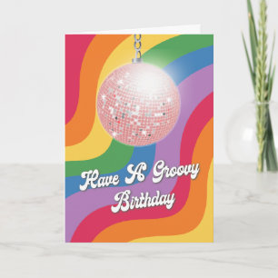 Groovy Birthday Disco Boll Vågigt Retro Birthday Kort