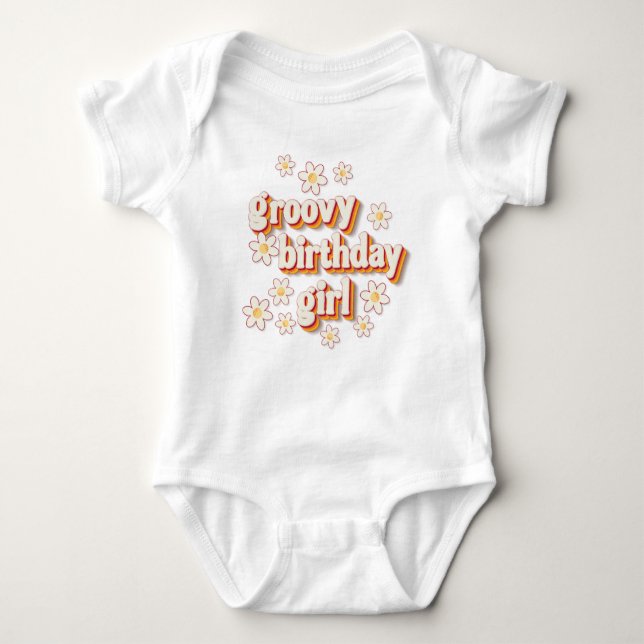 Groovy Birthday Girl Baby Bodykostym | Retro Daisy T Shirt (Framsida)