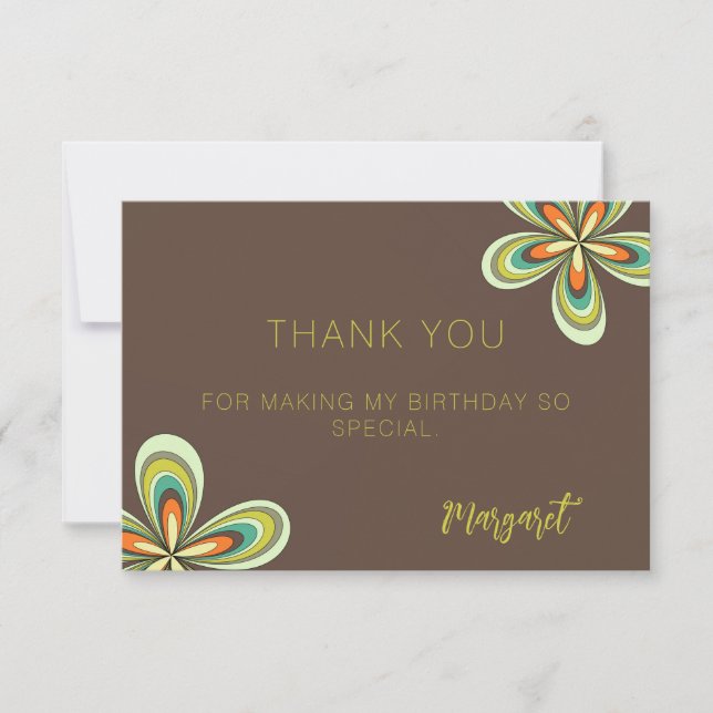 Groovy Birthday Tack Retro 70s Hippie Flower Kort (Framsida)