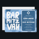 Groovy Blå Vågor Stjärna Davids Anpassad Bar Mitzv Inbjudningar<br><div class="desc">Perfekt kort för att tillkännage en bat mitzvah, bar mitzvah eller annan judisk fest! Handgjord konst för dig med handskrivna bokstäver också! HELT ANPASSNINGSBAR! Klicka på " Anpassa" ovan för att redigera texten. Klicka på "redigera med hjälp av designverktyg" för att justera typsnitt, färger och placeringar och för att ta...</div>