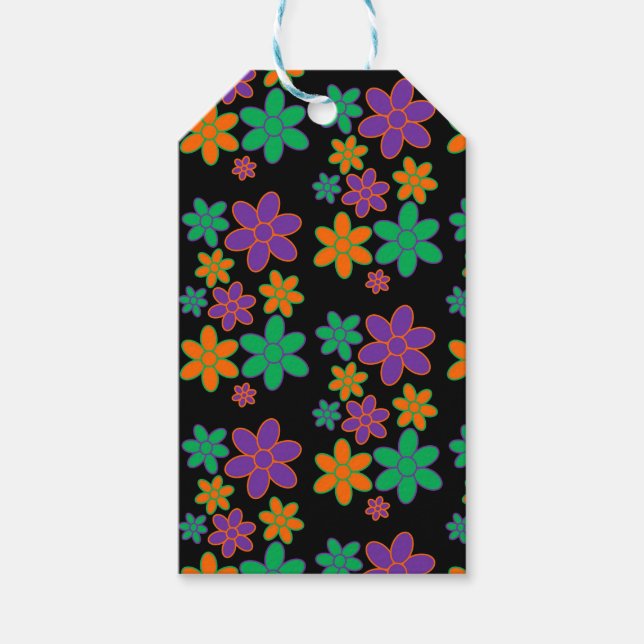 Groovy Black 70-talets Stil-Märkre för blomstergåv Presentetikett (Framsidan)