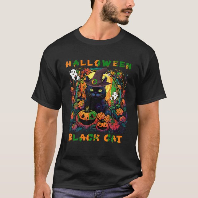 Groovy Black Cat Season Halloween-pumpmonster T Shirt (Framsida)
