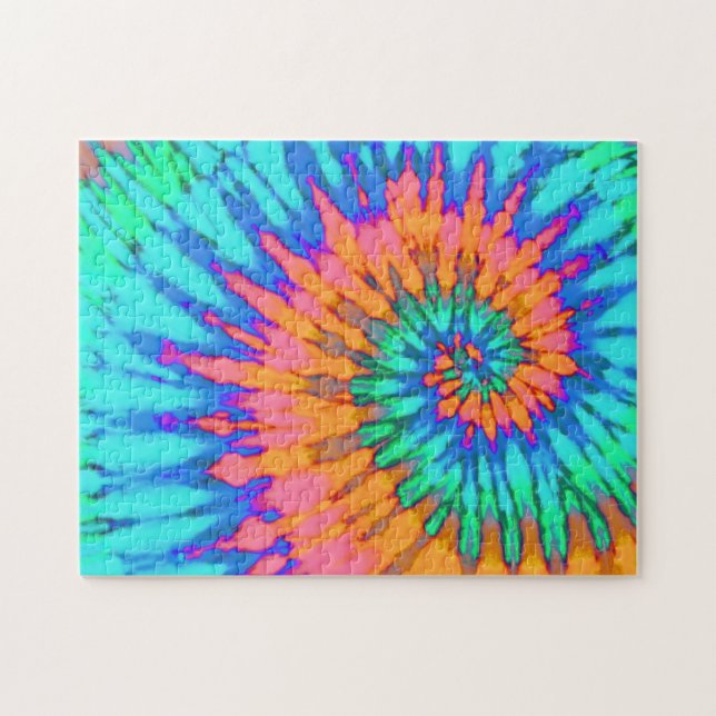 Groovy blått, rosor och orange Tiefärgspiral Pussel (Horisontell)