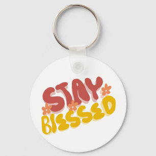 Groovy Blessed Hand Lettering Blomma Nyckelring