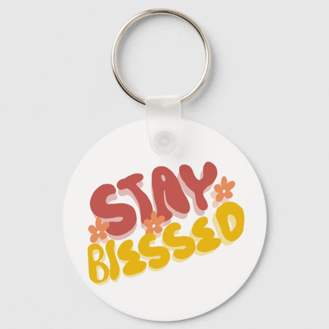Groovy Blessed Hand Lettering Blomma  Nyckelring (Framsida)