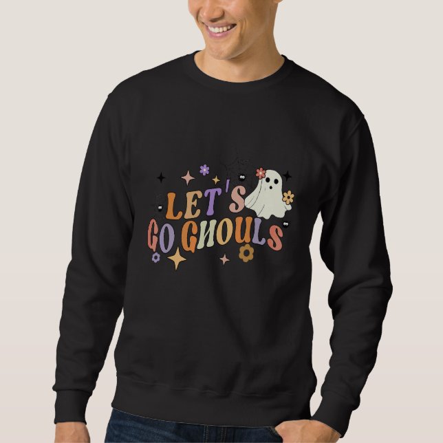 Groovy Blomma  Spöken Halloween Söt Spökgubbe  Lång Ärmad Tröja (Framsida)
