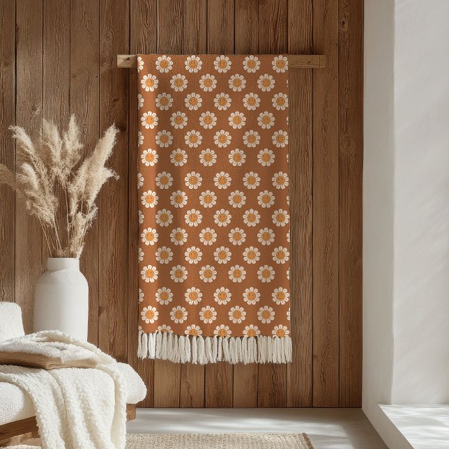 Groovy Blommig 70-tal Pastell Koppar Leende Prästk Fleecefilt (Groovy Floral 70s Pastel Copper Smiling Daisies Fleece Blanket )