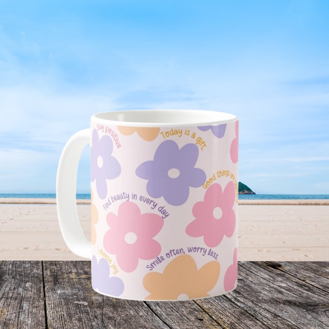 Groovy Blommig Citat Present, Retro Positivt Själv Kaffemugg (Skapare uppladdad)
