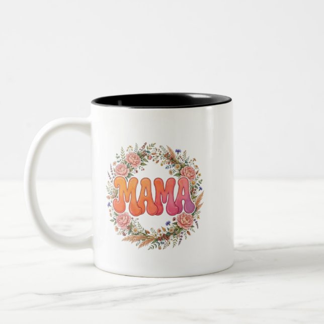 Groovy Blommig Mama-mugg  Två-Tonad Mugg (Vänster)