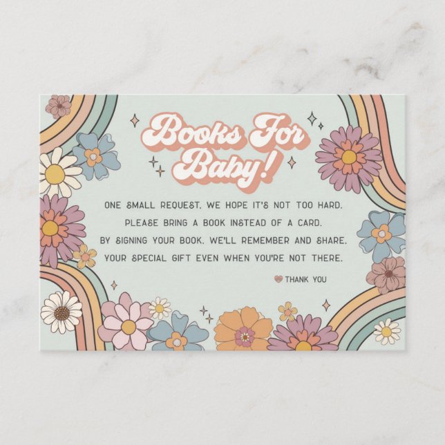 Groovy blommigt 70s bokar för inbjudan till baby (Framsida)