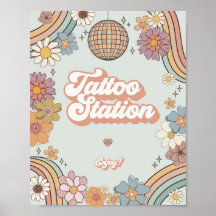 Groovy blommigt 70s-reflextatuering till station-f