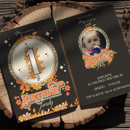 Groovy-blommigt ett Anpassningsbar foto Inbjudningar