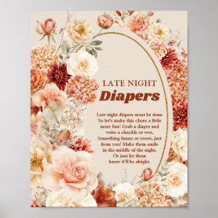 Groovy blommigt för hösten Sent Natt Diaper-match- Poster