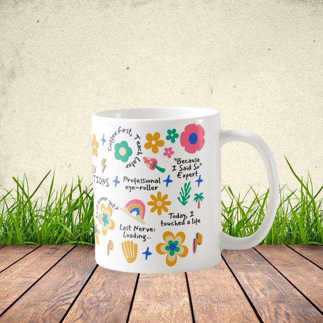 Groovy Blommigt Teacher Gift med bekräftelser Kaffemugg (Skapare uppladdad)