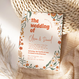 Groovy Blommigt Vintage Retro Bröllop Inbjudningar