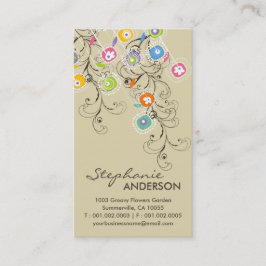 Groovy Blomsterträdgård Vitaktig färgad Blommigt Visitkort
