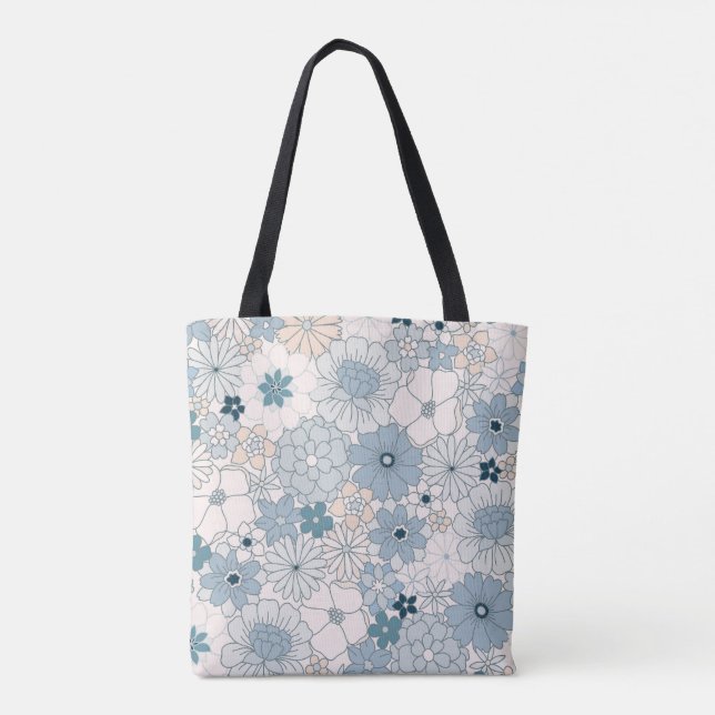 Groovy Blue Blommar Tote Tygkasse (Baksida)