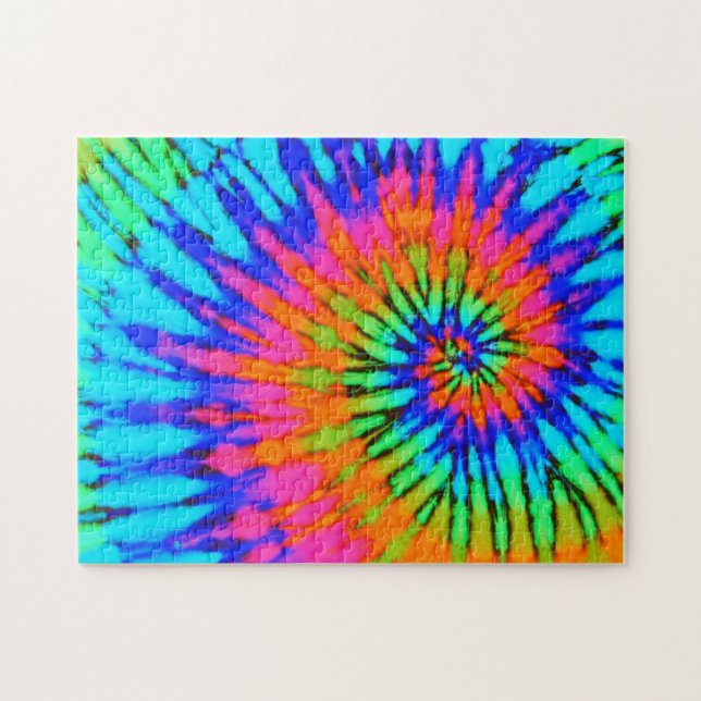 Groovy Blue och Rosa Tie Dye Spiral Pussel (Horisontell)