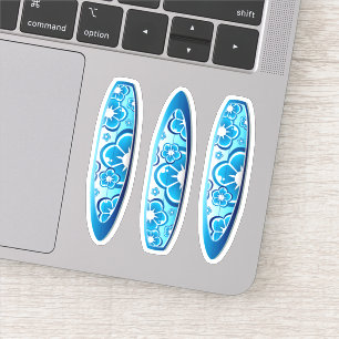Groovy Blue Surfboard med blomdesign Klistermärken