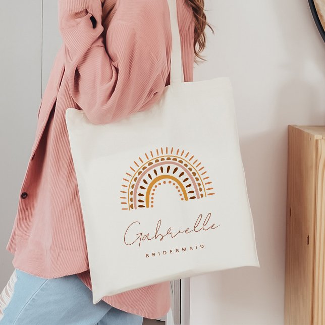 GROOVY Bohemian Rainbow Bridesmaid Tote Bag Tygkasse (Skapare uppladdad)