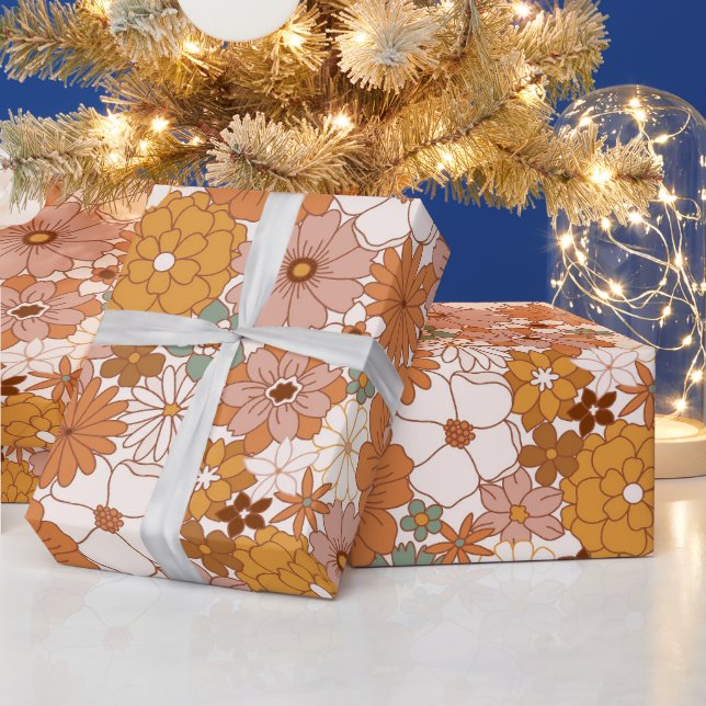 Groovy Boho 70s Flowers Mönster Presentpapper (Helgdagar)