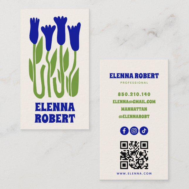 groovy boho blommor script visitkort (Fram/baksida)