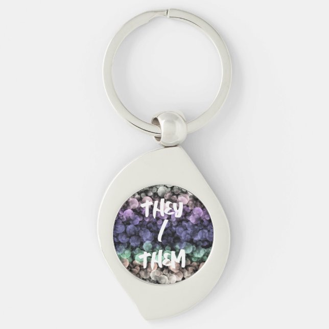 Groovy Boho Bubblor Excentrisk Könsneutral Pridefl Swirl Silverfärgad Nyckelring (Framsidan)