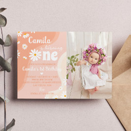 Groovy Boho Daisy 1:a födelsedagsinbjudan Inbjudningar