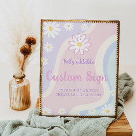 Groovy Boho Daisy Födelsedagsfest Bord Sign Poster