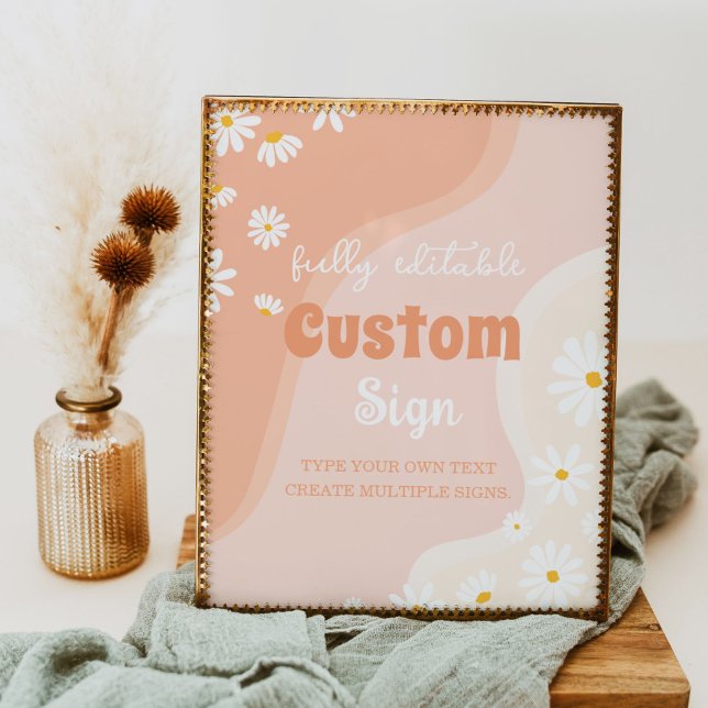 Groovy Boho Daisy Födelsedagsfest Bord Sign Poster (Skapare uppladdad)