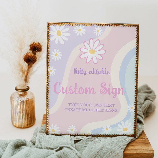 Groovy Boho Daisy Födelsedagsfest Bord Sign Poster (Skapare uppladdad)