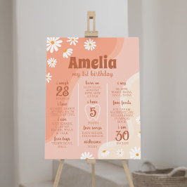 Groovy Boho Daisy Första födelsedagsskylt Poster