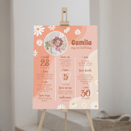 Groovy Boho Daisy Första födelsedagsskylt Poster