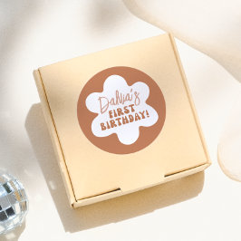 Groovy Boho Daisy Retro Flicka 1-årsfest Runt Klistermärke