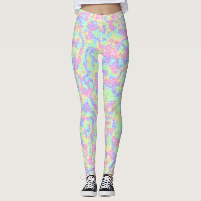 Groovy Boho Hippie Bright Pastel Rainbow Marble Leggings (Framsida)