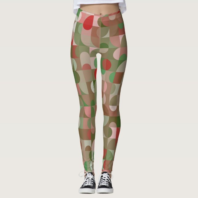 Groovy Boho Mod Retro Geometriska Julstrumpbyxor Leggings (Framsida)