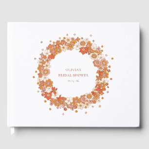 Groovy Boho Orange Blommig Bröllopsdusch Anpassad Gästböcker