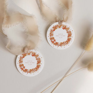 Groovy Boho Orange Blommig Bröllopsdusch Anpassad Gåvor Etiketter