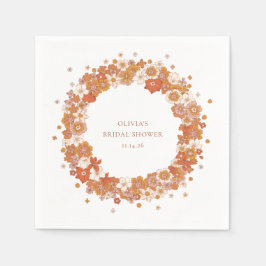 Groovy Boho Orange Blommig Bröllopsdusch Anpassad Pappersservett
