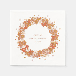 Groovy Boho Orange Blommig Bröllopsdusch Anpassad Pappersservett