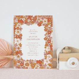 Groovy Boho Orange Blommigt Ram Cute Baby Shower Inbjudningar
