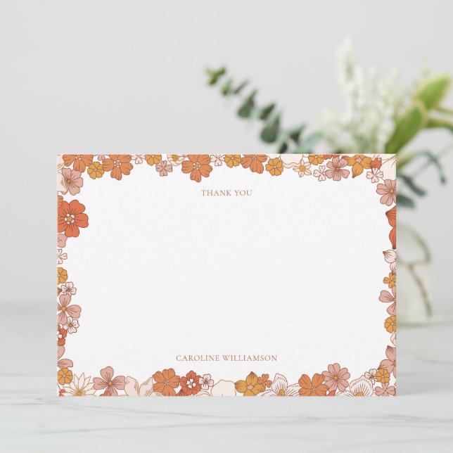 Groovy Boho Orange Floral Baby Shower Custom Tack Kort (Stående Fram)