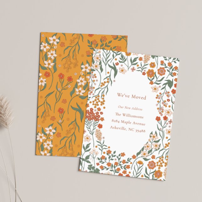 Groovy Boho Orange Vildblomma Flyttar Ny Adress Meddelande (Skapare uppladdad)