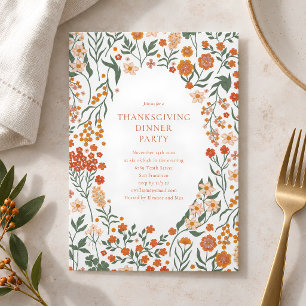 Groovy Boho Orange Vildblomma Nyckfull Thanksgivin Inbjudningar