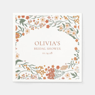 Groovy Boho Orange Vildblomma Whimsy Bröllopsdusch Pappersservett