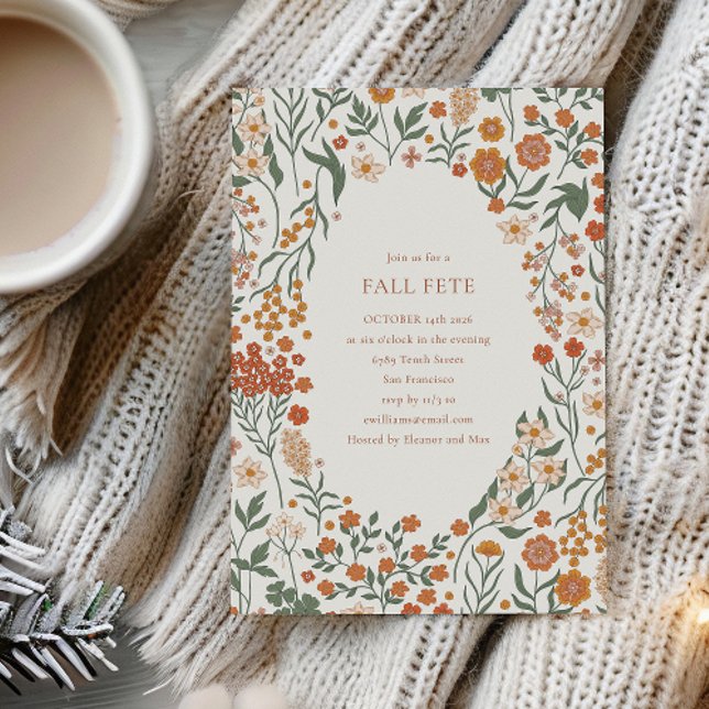 Groovy Boho Orange Wildblomma Stollig Fall Fete Inbjudningar (Skapare uppladdad)