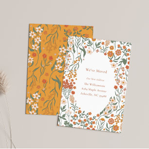 Groovy Boho Orange Wildblomme Flytta Ny adress Meddelande