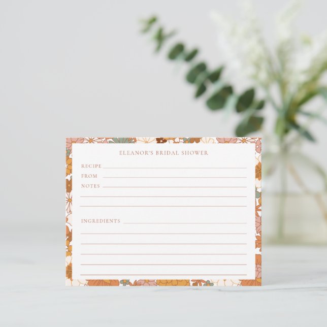 Groovy Boho Orange Wildblommor Shower Recept Card Vykort (Stående Fram)