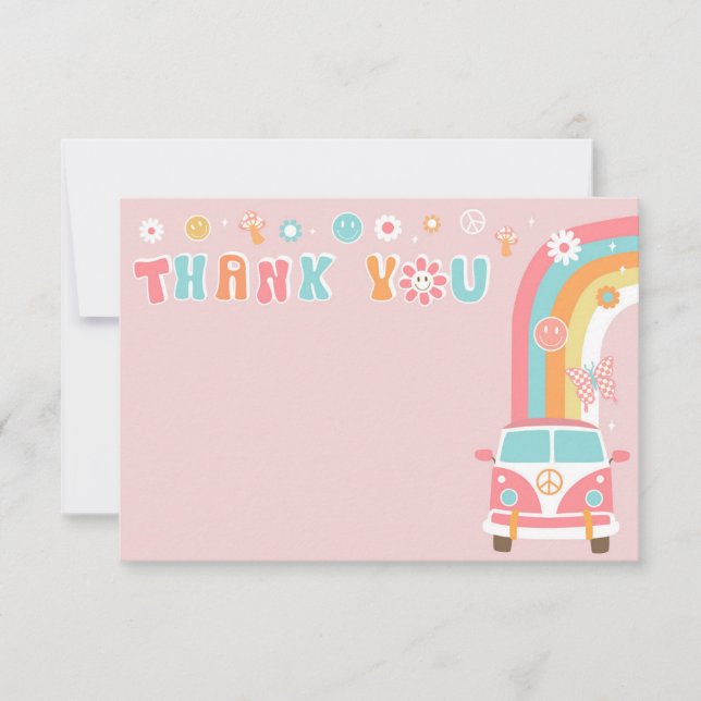 Groovy Boho Retro Birthday Tack Cards Spara Datumet (Framsida)